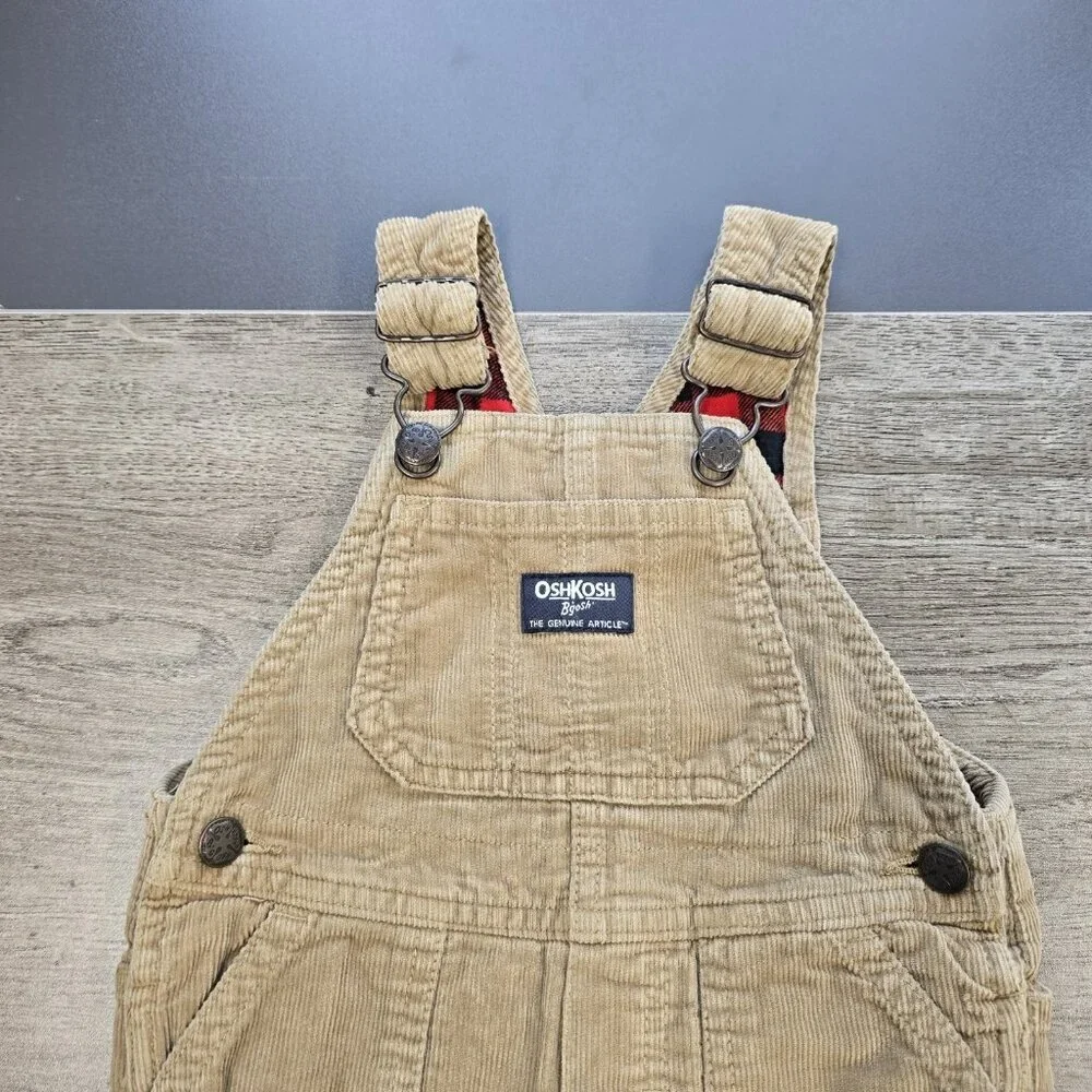 OshKosh Bgosh Corduroy Overalls Baby Size 12 Month Buffalo Check Plaid Lined